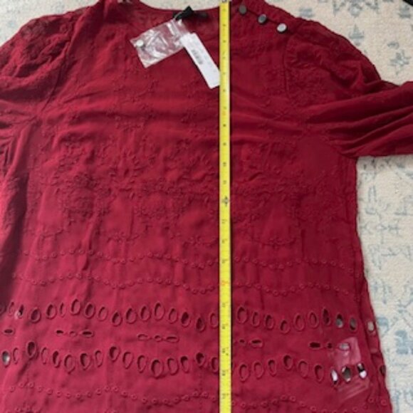 🧡 3/15 NWT J. Crew Balloon Long Sleeve Maroon Embroidered Blouse Women's XS - Picture 11 of 15